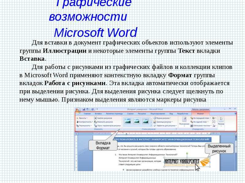 Урок текстовый процессор и его базовые возможности. Графические возможности Microsoft Word. Майкрософт ворд возможности программы. Графические объекты программы.